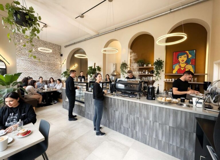 Theke und Gastraum mit Gästen