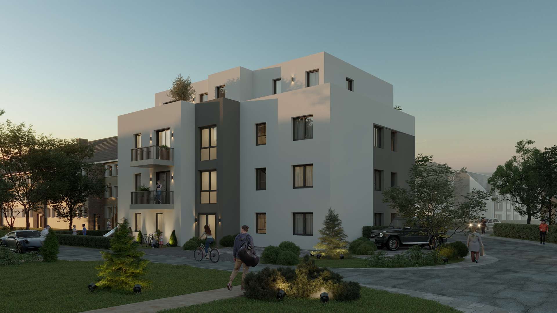 Vorderansicht seitlich rechts abends