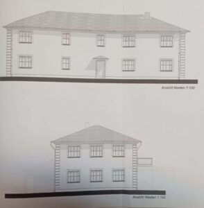Baukörper Front- und Seitenansicht