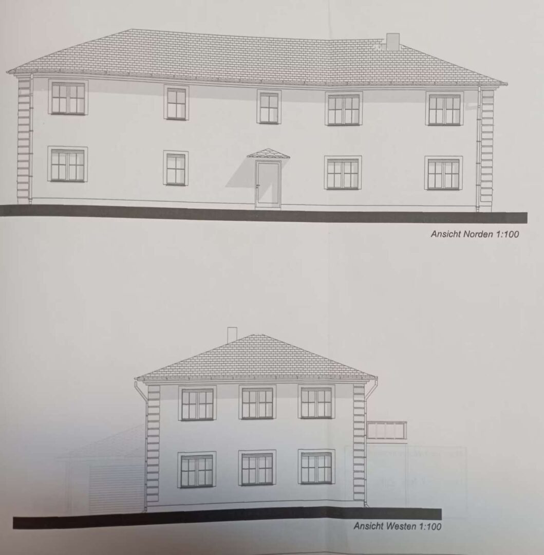Baukörper Front- und Seitenansicht