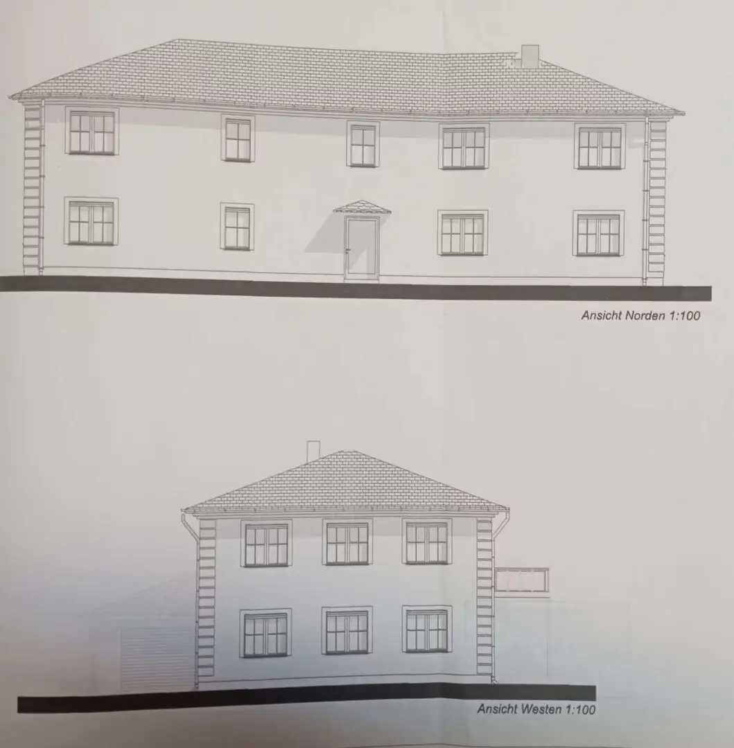 Baukörper Front- und Seitenansicht