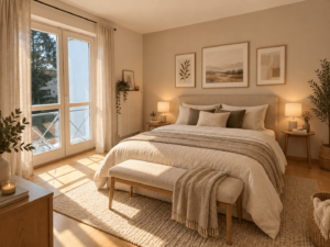 Schlafzimmer visuell möbliert