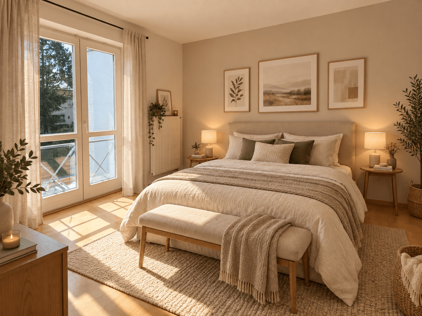 Schlafzimmer visuell möbliert