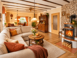 Gemütliches Landhaus Wohnzimmer mit Kamin